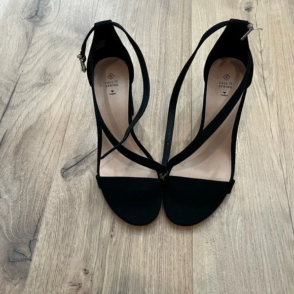 Call It Spring Black Crisscross Ankle Strap Heels - Picture 1 of 5